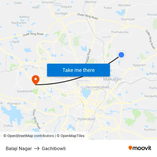 Balaji Nagar to Gachibowli map