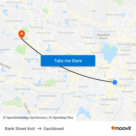 Bank Street Koti to Gachibowli map