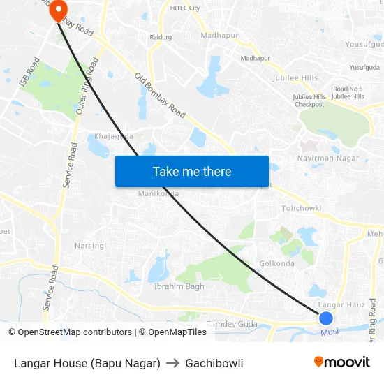 Langar House (Bapu Nagar) to Gachibowli map