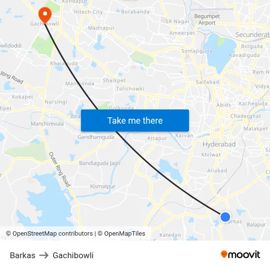 Barkas to Gachibowli map