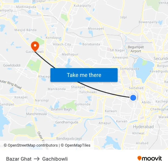 Bazar Ghat to Gachibowli map