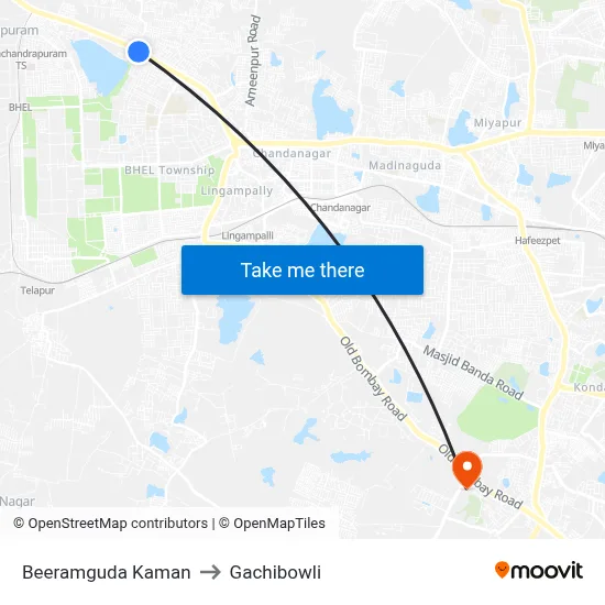 Beeramguda Kaman to Gachibowli map