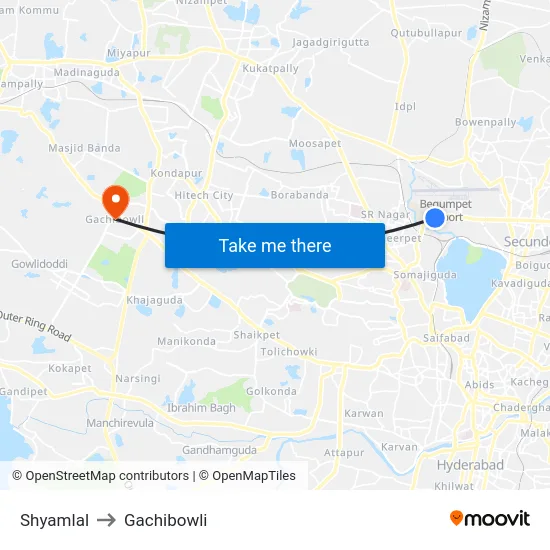 Shyamlal to Gachibowli map