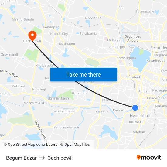 Begum Bazar to Gachibowli map