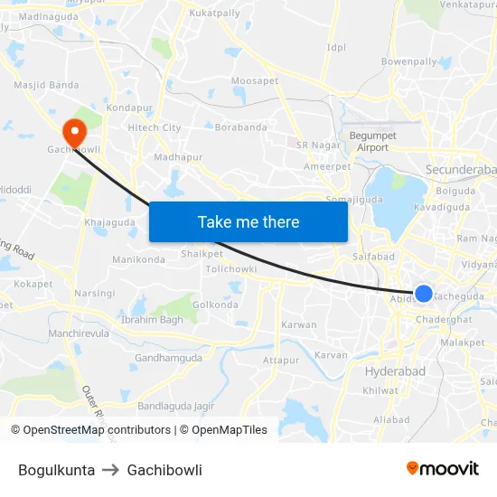 Bogulkunta to Gachibowli map
