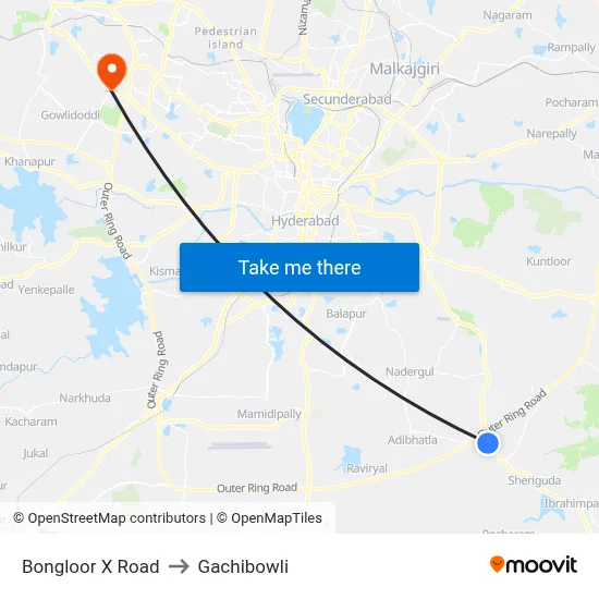 Bongloor X Road to Gachibowli map