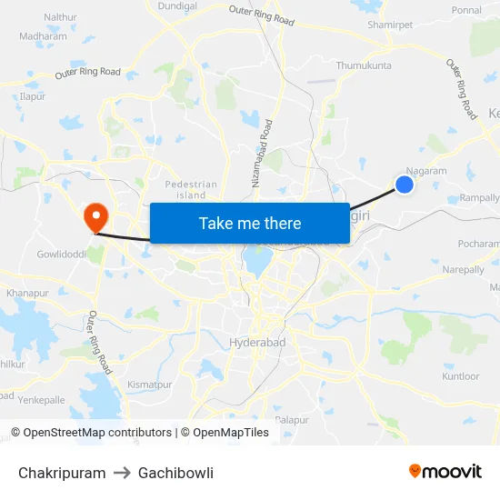 Chakripuram to Gachibowli map