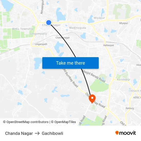 Chanda Nagar to Gachibowli map