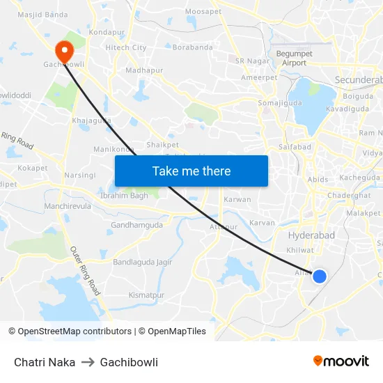 Chatri Naka to Gachibowli map