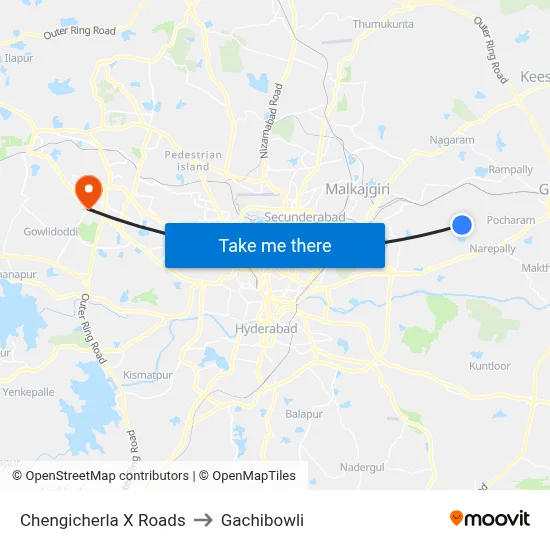 Chengicherla X Roads to Gachibowli map