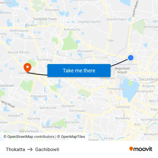 Thokatta to Gachibowli map