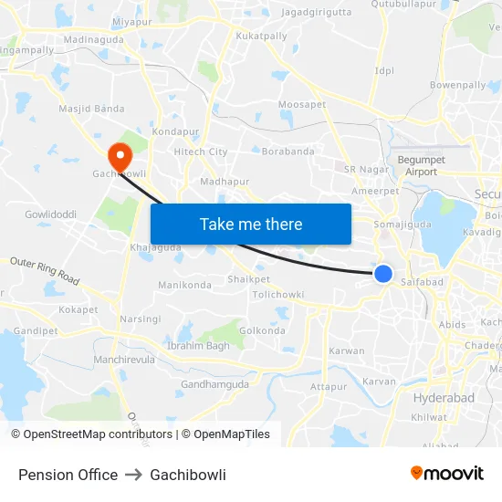 Pension Office to Gachibowli map
