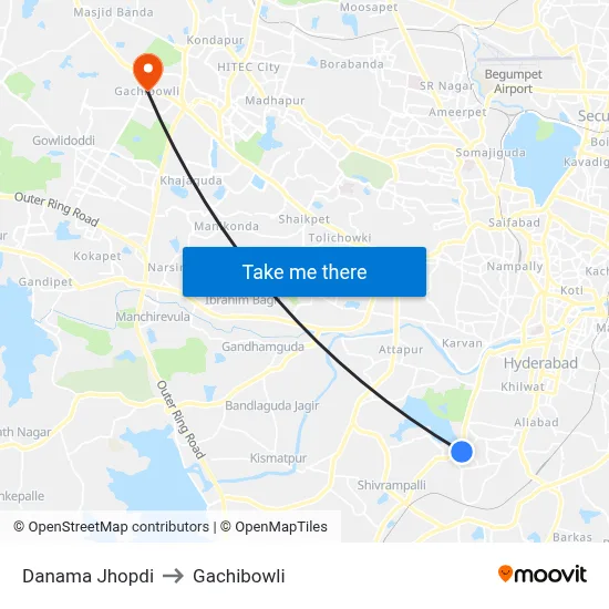 Danama Jhopdi to Gachibowli map