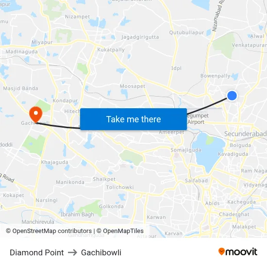 Diamond Point to Gachibowli map