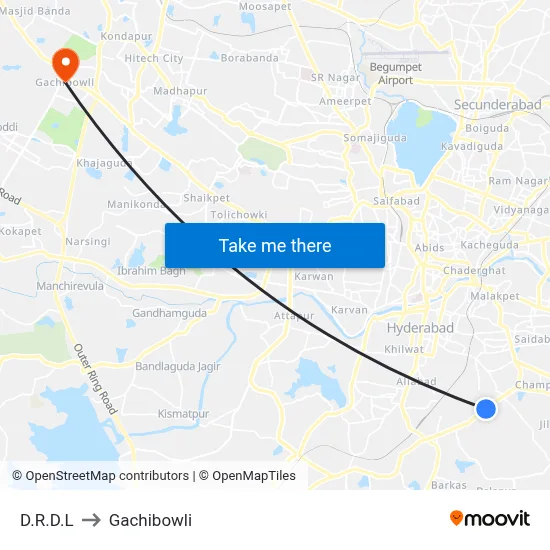 D.R.D.L to Gachibowli map