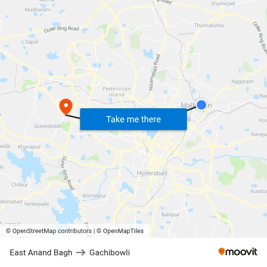 East Anand Bagh to Gachibowli map
