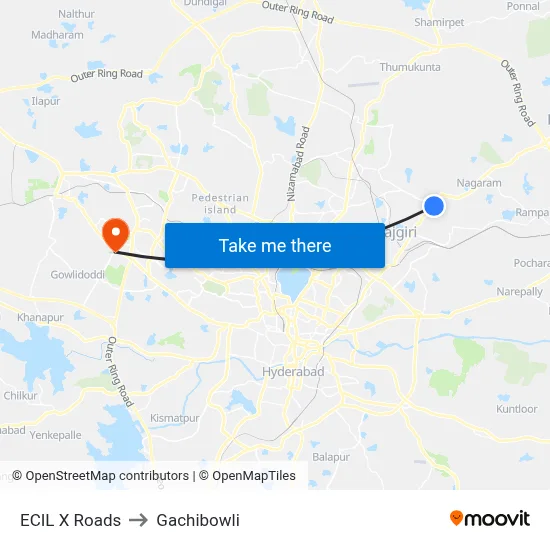 ECIL X Roads to Gachibowli map