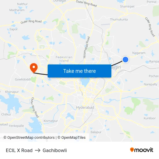 ECIL X Road to Gachibowli map