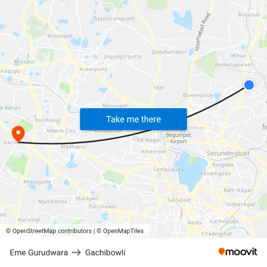 Eme Gurudwara to Gachibowli map