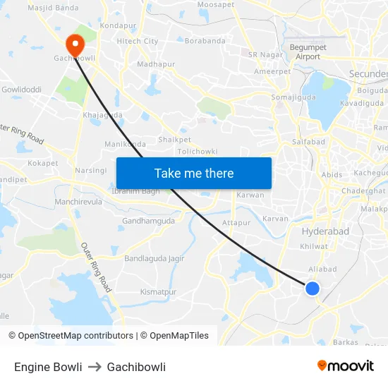 Engine Bowli to Gachibowli map