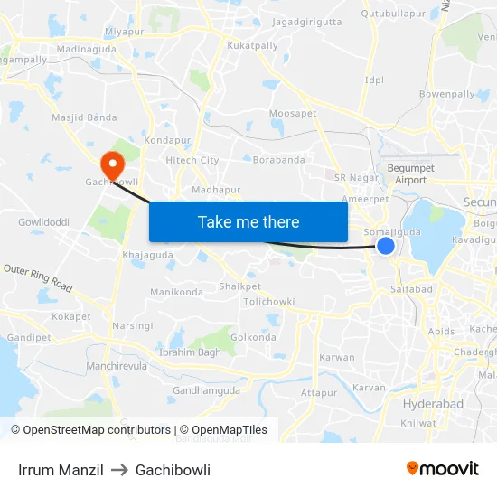 Irrum Manzil to Gachibowli map