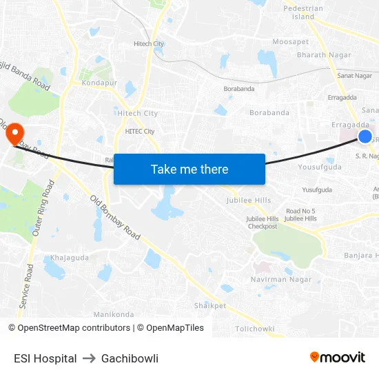 ESI Hospital to Gachibowli map