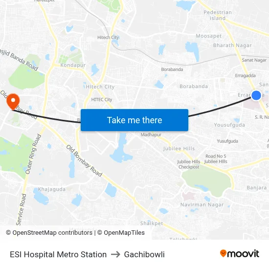 ESI Hospital Metro Station to Gachibowli map