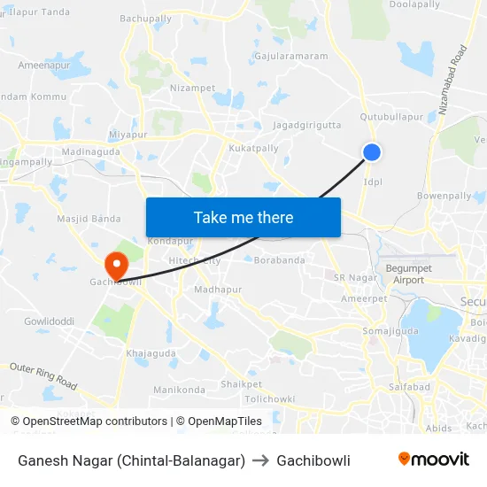 Ganesh Nagar (Chintal-Balanagar) to Gachibowli map
