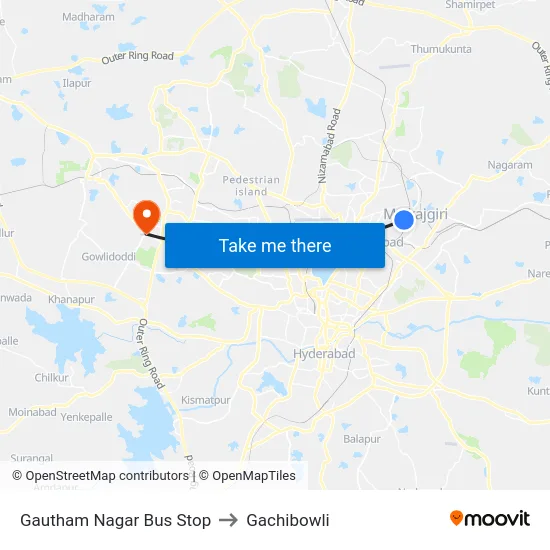 Gautham Nagar Bus Stop to Gachibowli map