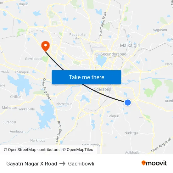 Gayatri Nagar X Road to Gachibowli map