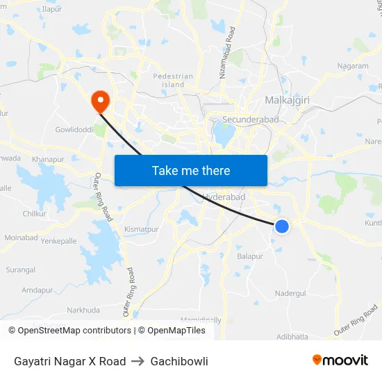 Gayatri Nagar X Road to Gachibowli map