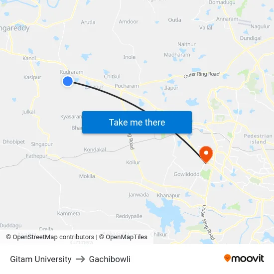 Gitam University to Gachibowli map