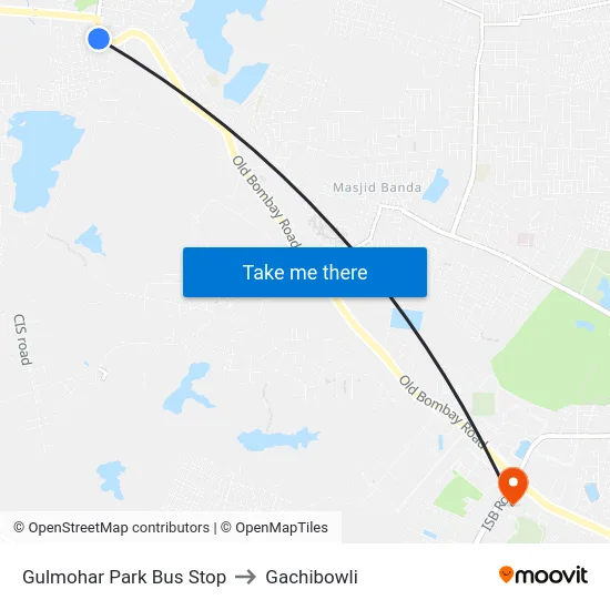 Gulmohar Park Bus Stop to Gachibowli map