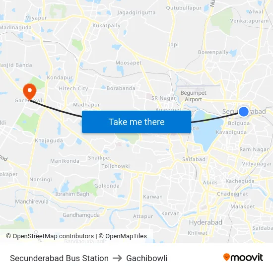 Secunderabad Bus Station to Gachibowli map