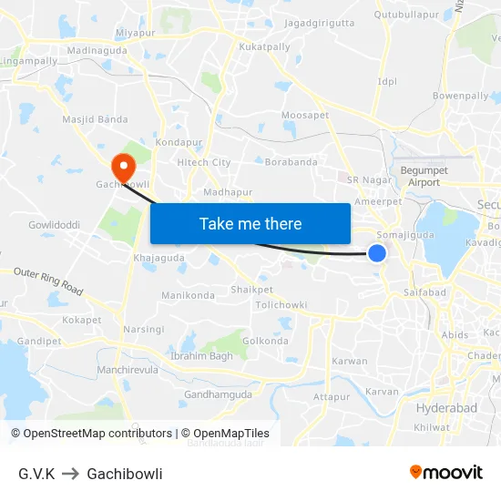 G.V.K to Gachibowli map