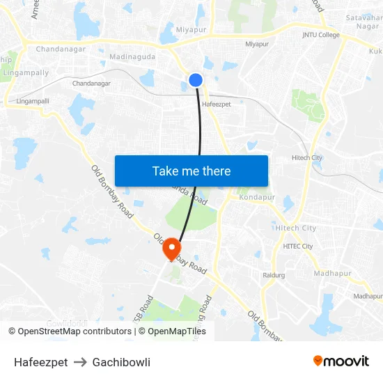 Hafeezpet to Gachibowli map