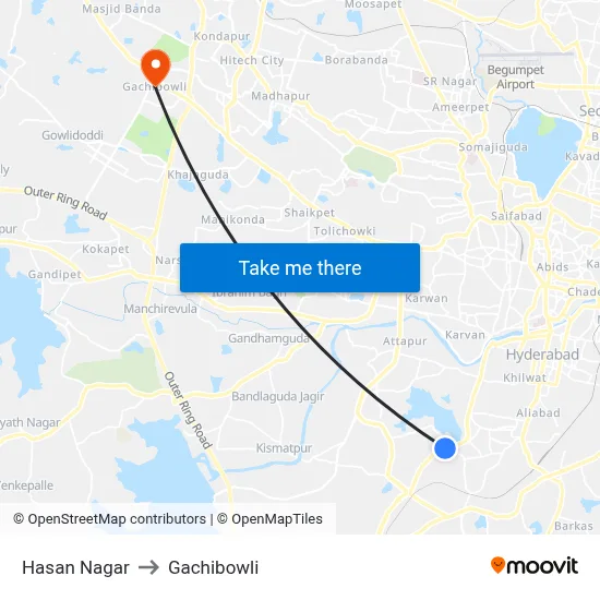 Hasan Nagar to Gachibowli map