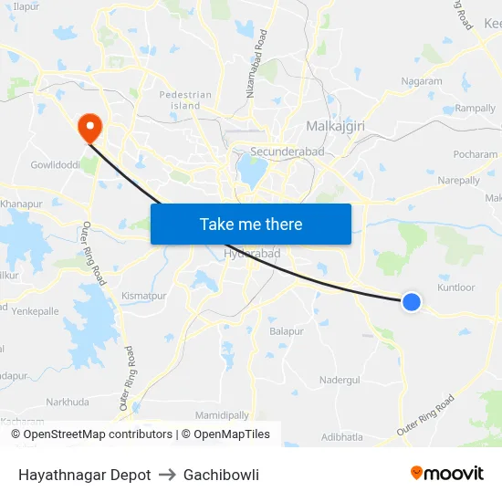 Hayathnagar Depot to Gachibowli map