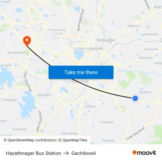 Hayathnagar Bus Station to Gachibowli map