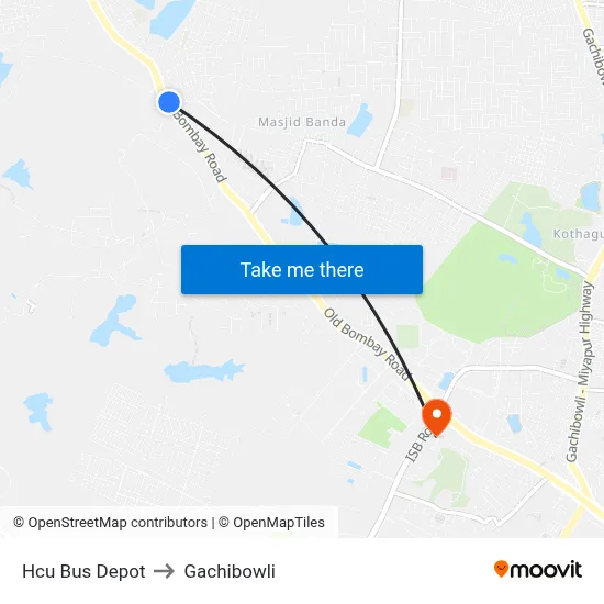 Hcu Bus Depot to Gachibowli map