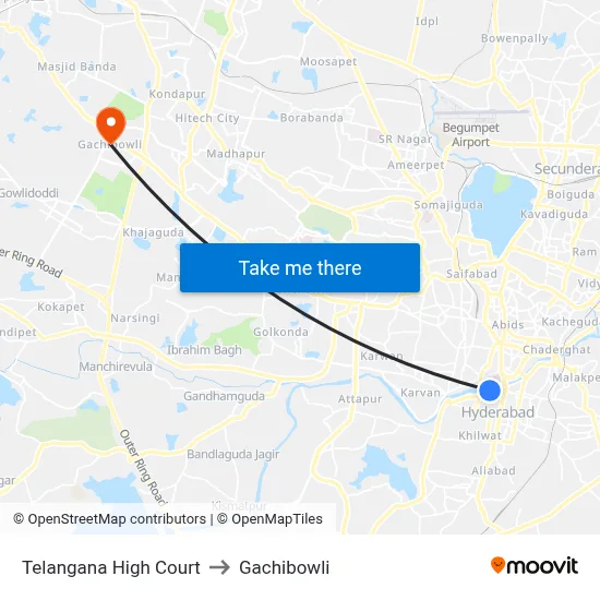 Telangana High Court to Gachibowli map