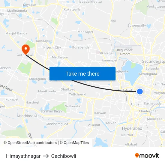 Himayathnagar to Gachibowli map