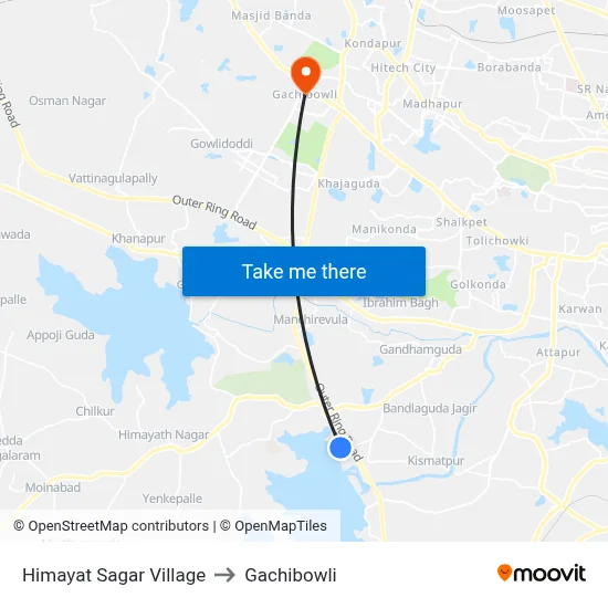 Himayat Sagar Village to Gachibowli map