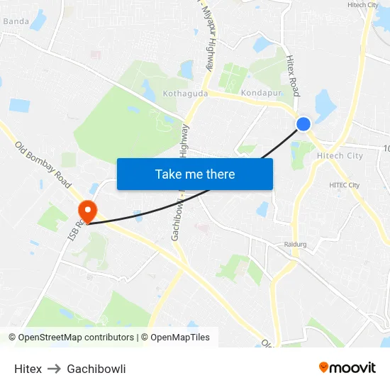 Hitex to Gachibowli map