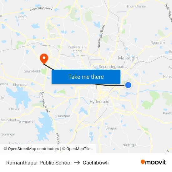 Ramanthapur Public School to Gachibowli map