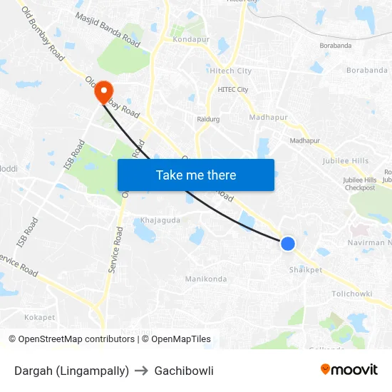 Dargah (Lingampally) to Gachibowli map