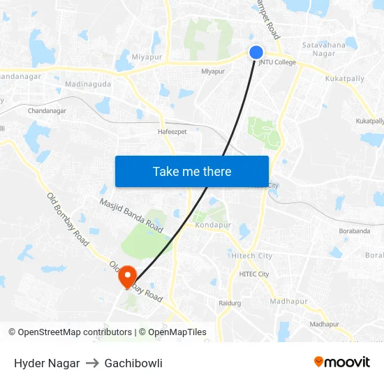 Hyder Nagar to Gachibowli map
