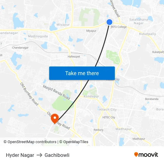 Hyder Nagar to Gachibowli map