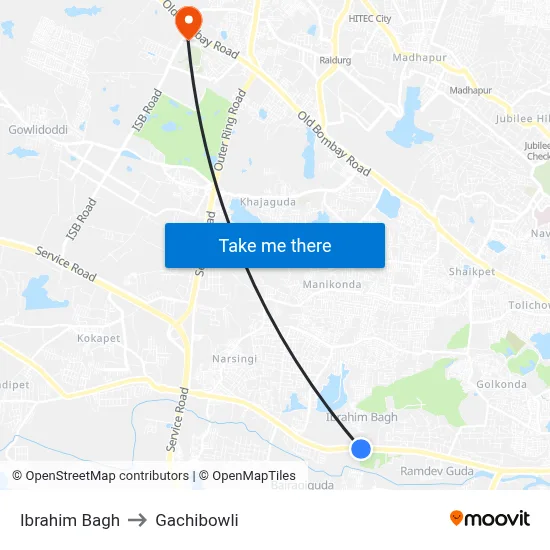 Ibrahim Bagh to Gachibowli map