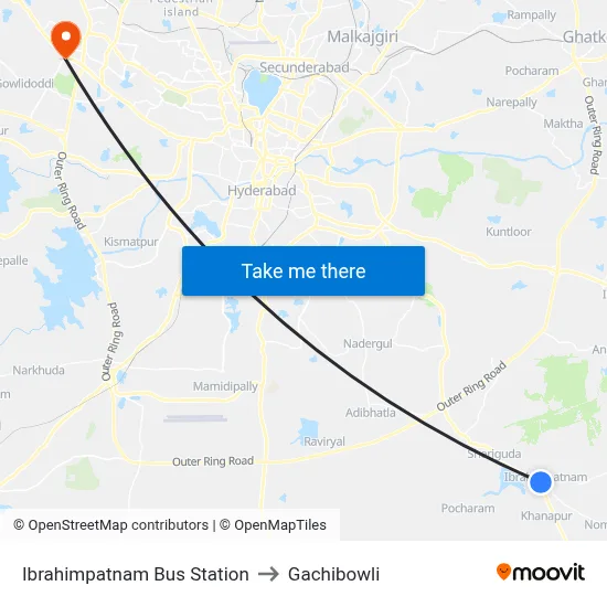 Ibrahimpatnam Bus Station to Gachibowli map